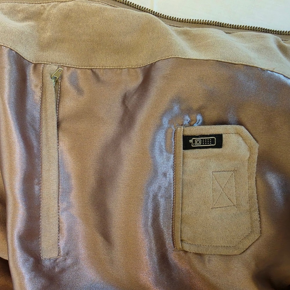 Weatherproof Mens Tan Microfiber Faux Suede Full Zip Bomber Jacket Large - Picture 10 of 16